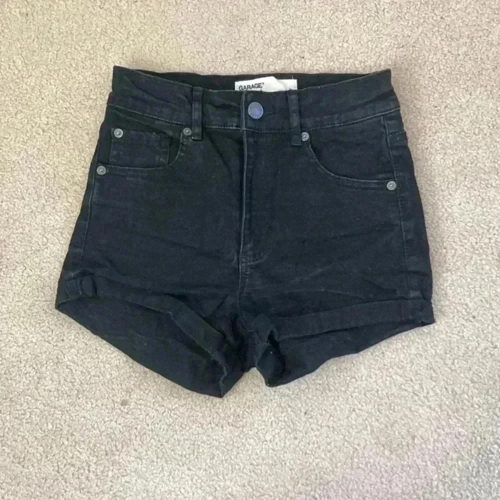 Garage Super soft high rise black jean shorts in size 0